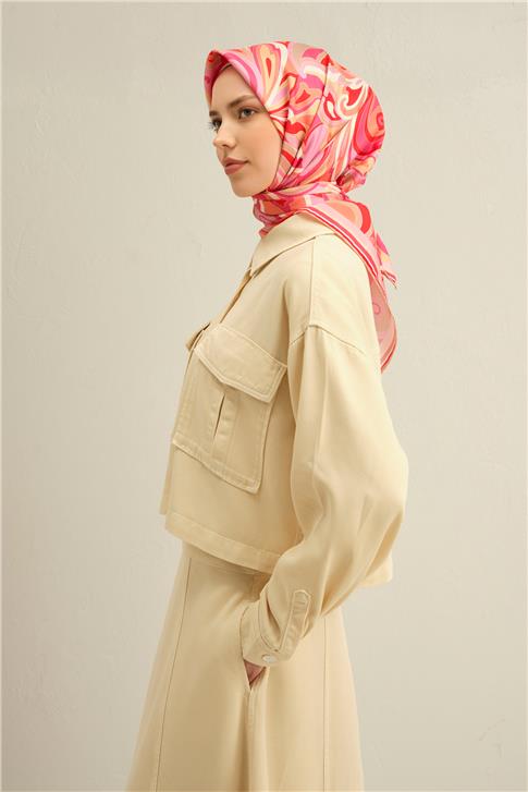 Armine Etnik Desenli Saf İpek Twill Eşarp 9323D 33