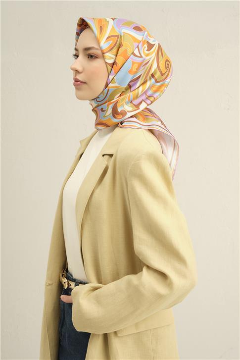 Armine Etnik Desenli Saf İpek Twill Eşarp 9323D 37