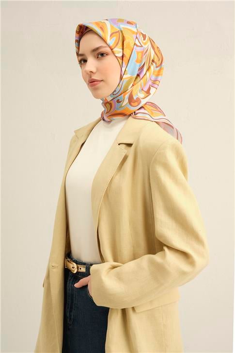 Armine Etnik Desenli Saf İpek Twill Eşarp 9323D 37