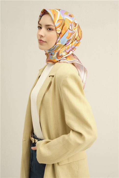 Armine Etnik Desenli Saf İpek Twill Eşarp 9323D 37