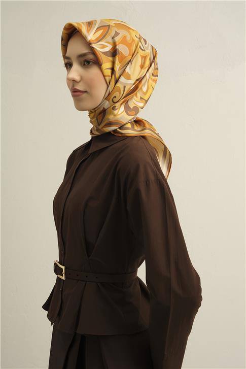 Armine Etnik Desenli Saf İpek Twill Eşarp 9323D 50