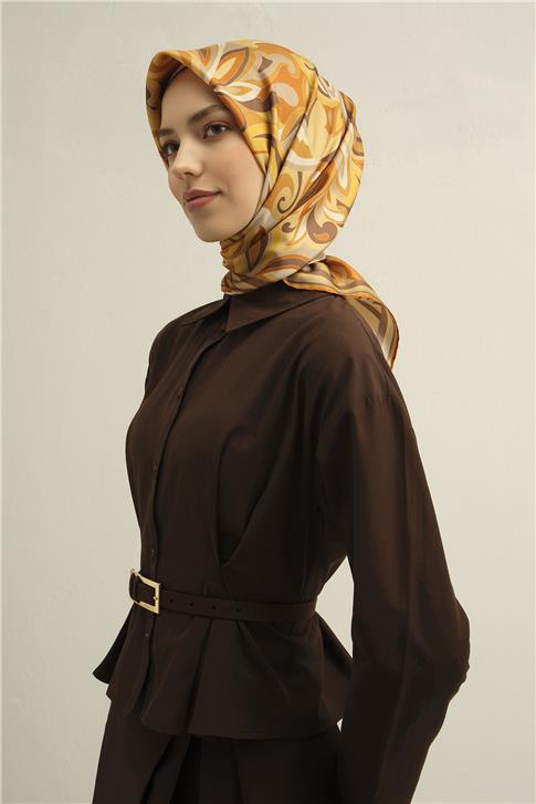 Armine Etnik Desenli Saf İpek Twill Eşarp 9323D 50