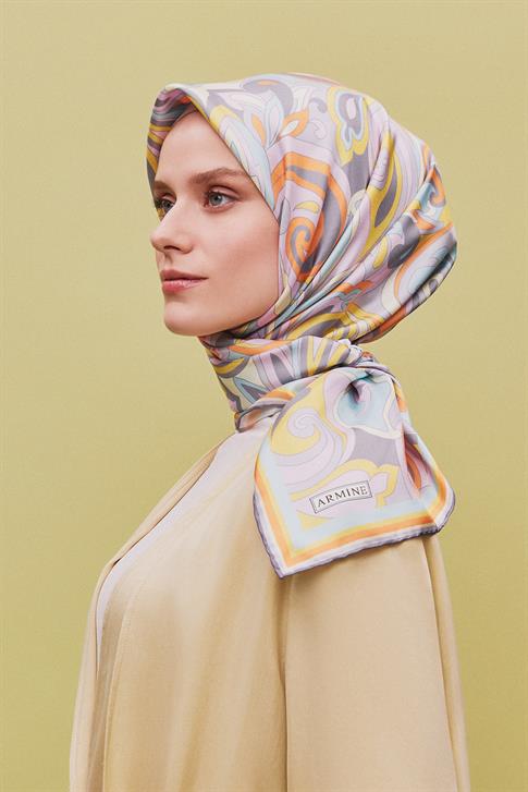 Armine Etnik Desenli Saf İpek Twill Eşarp 9323D 81