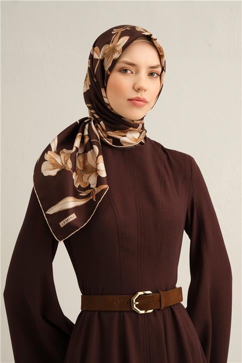 Armine Çiçek Desenli Saf İpek Sura Eşarp 9324D 52