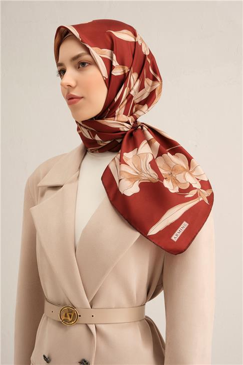Armine Çiçek Desenli Saf İpek Sura Eşarp 9324D 57