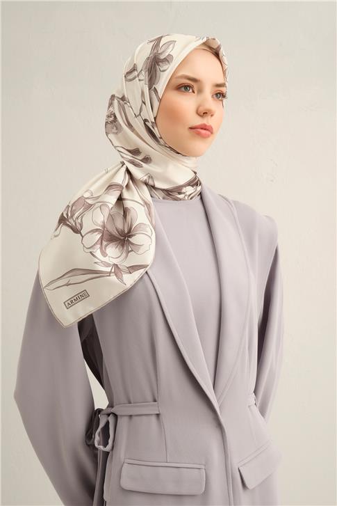 Armine Çiçek Desenli Saf İpek Twill Eşarp 9324D 80