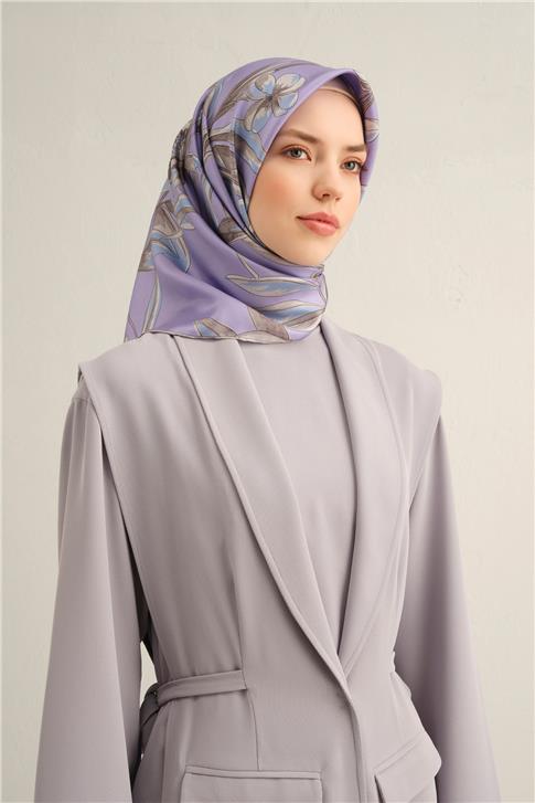 Armine Çiçek Desenli Saf İpek Twill Eşarp 9324D 87