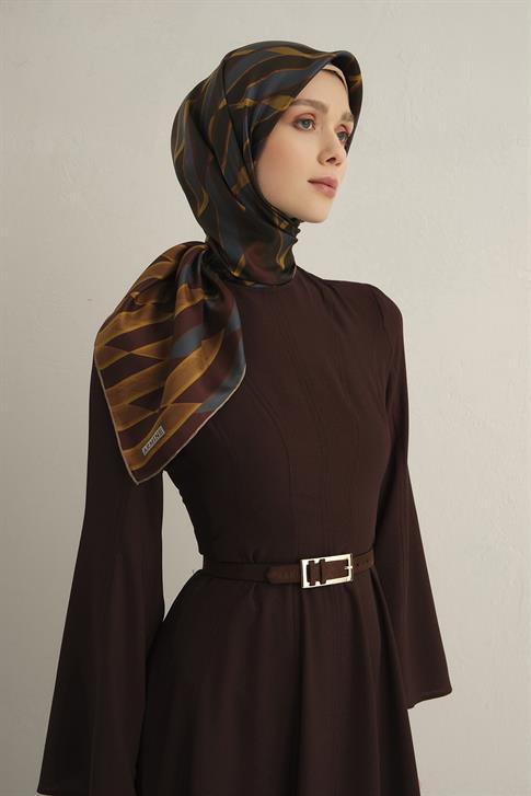 Armine Geometrik Desenli Saf İpek Twill Eşarp 9325D 21