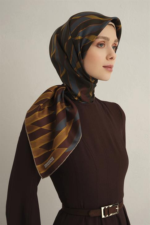 Armine Geometrik Desenli Saf İpek Twill Eşarp 9325D 21