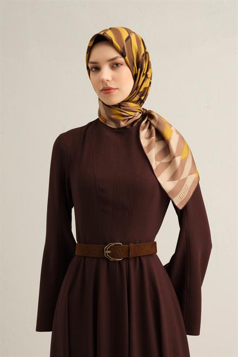 Armine Geometrik Desenli Saf İpek Twill Eşarp 9325D 35