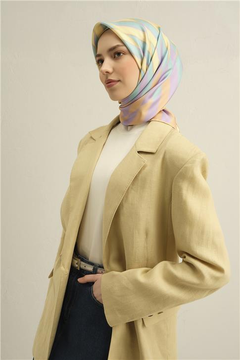Armine Geometrik Desenli Saf İpek Twill Eşarp 9325D 55 