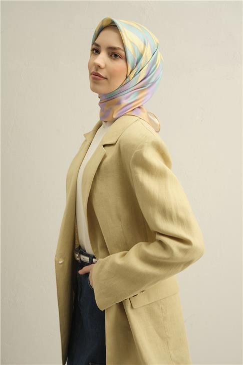 Armine Geometrik Desenli Saf İpek Twill Eşarp 9325D 55 