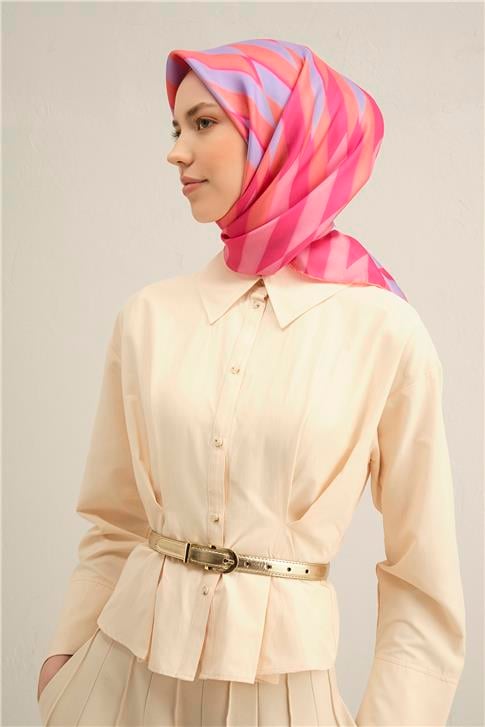 Armine Geometrik Desenli Saf İpek Twill Eşarp 9325D 58