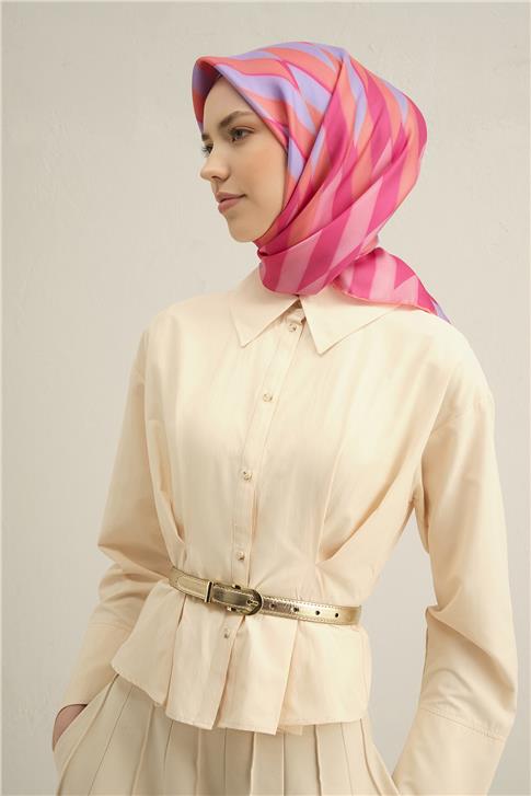 Armine Geometrik Desenli Saf İpek Twill Eşarp 9325D 58