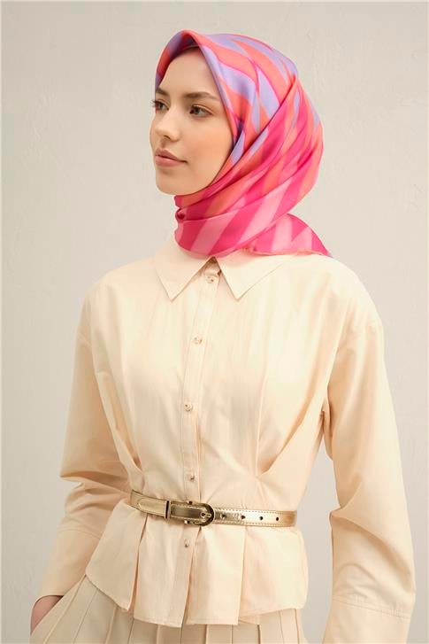 Armine Geometrik Desenli Saf İpek Twill Eşarp 9325D 58