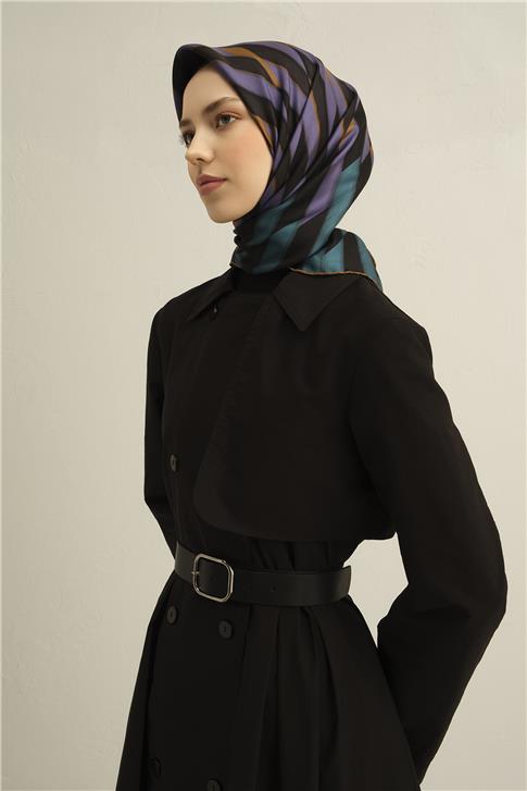Armine Geometrik Desenli Saf İpek Twill Eşarp 9325D 82