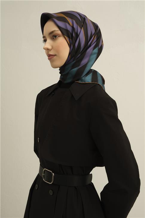 Armine Geometrik Desenli Saf İpek Twill Eşarp 9325D 82