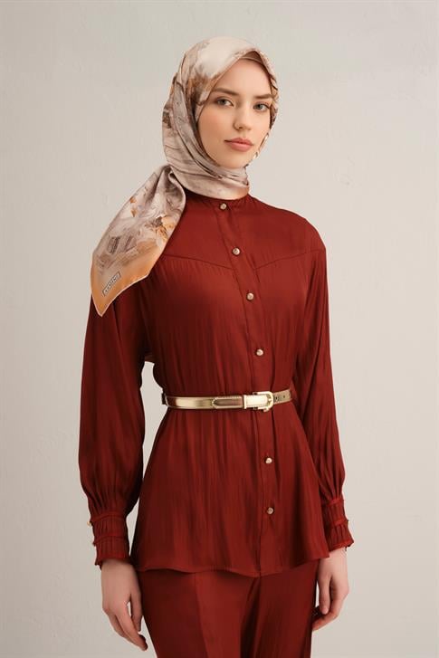 Armine Obje Desenli Saf İpek Twill Eşarp 9326D 83