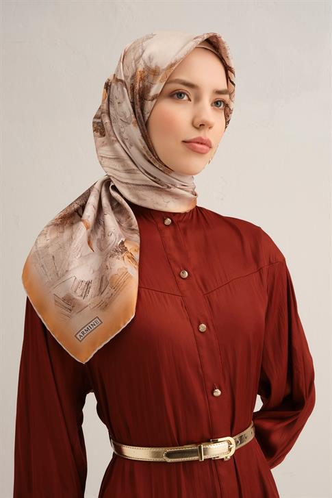 Armine Obje Desenli Saf İpek Twill Eşarp 9326D 83