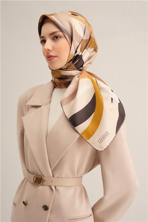 Armine Soyut Desenli Saf İpek Sura Eşarp 9328D 34