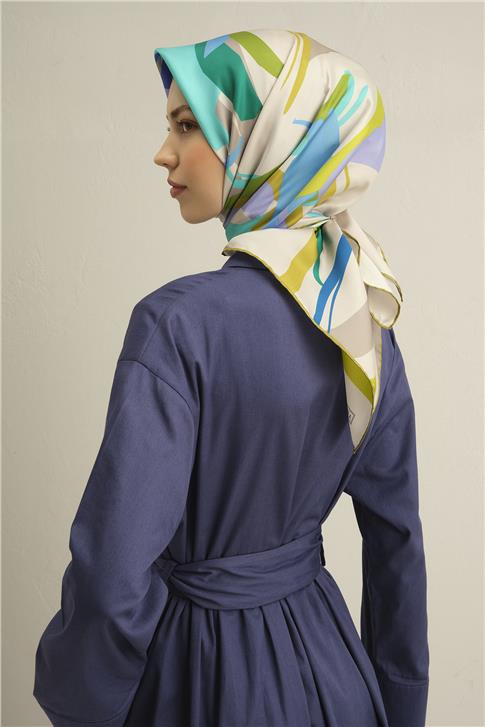 Armine Soyut Desenli Saf İpek Twill Eşarp 9328D 01