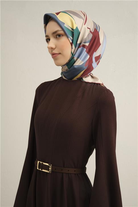 Armine Soyut Desenli Saf İpek Twill Eşarp 9328D 50