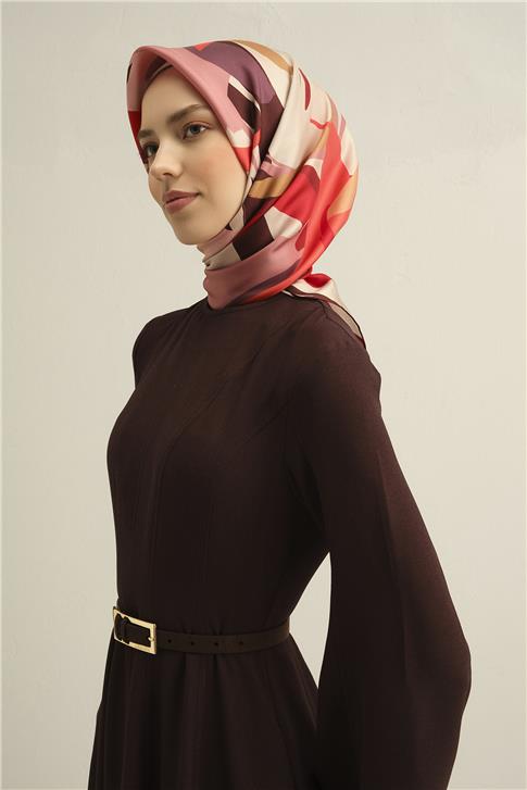 Armine Soyut Desenli Saf İpek Twill Eşarp 9328D 83
