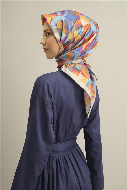 Armine Geometrik Desenli Saf İpek Twill Eşarp 9329D 01 