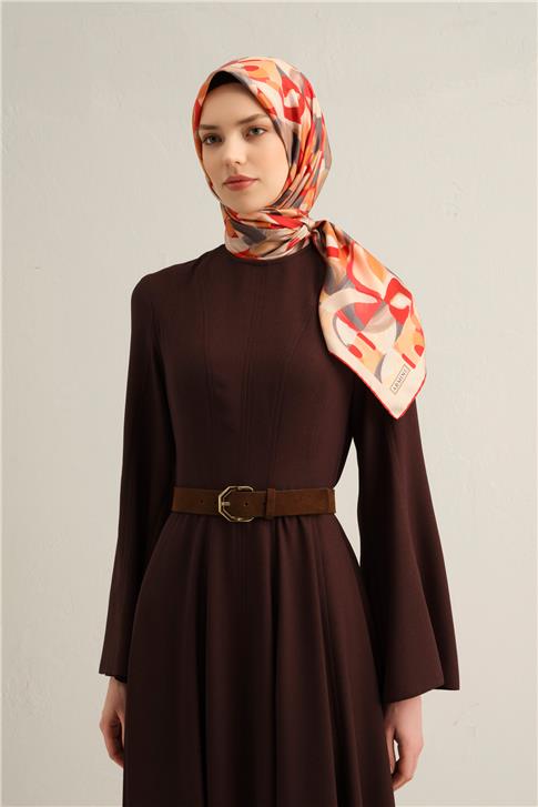 Armine Geometrik Desenli Saf İpek Twill Eşarp 9329D 02