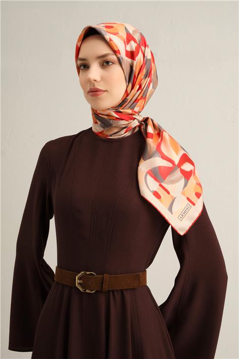 Armine Geometrik Desenli Saf İpek Twill Eşarp 9329D 02