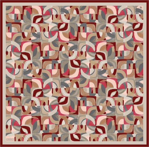 Armine Geometrik Desenli Saf İpek Twill Eşarp 9329D 02