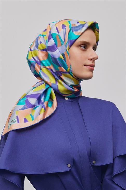 Armine Geometrik Desenli Saf İpek Twill Eşarp 9329D 05