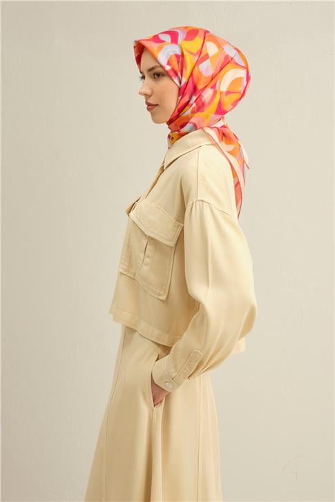 Armine Geometrik Desenli Saf İpek Twill Eşarp 9329D 31