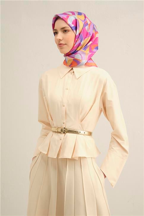 Armine Geometrik Desenli Saf İpek Twill Eşarp 9329D 32