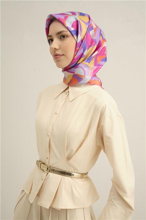 Armine Geometrik Desenli Saf İpek Twill Eşarp 9329D 32