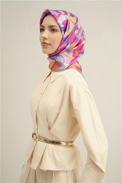 Armine Geometrik Desenli Saf İpek Twill Eşarp 9329D 32
