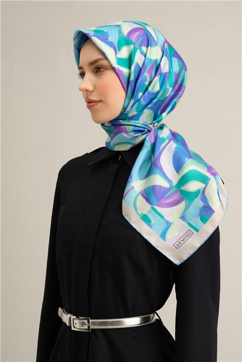 Armine Geometrik Desenli Saf İpek Twill Eşarp 9329D 33