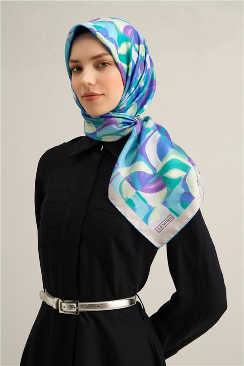 Armine Geometrik Desenli Saf İpek Twill Eşarp 9329D 33