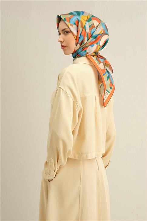 Armine Geometrik Desenli Saf İpek Twill Eşarp 9329D 84