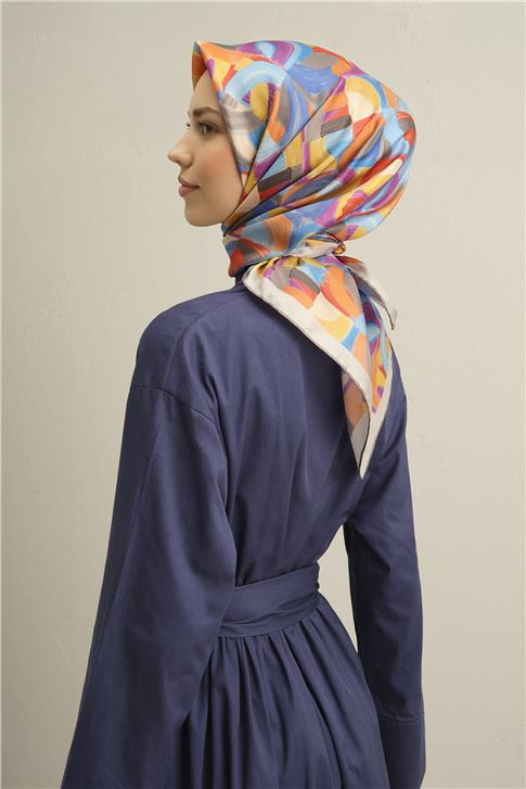 Armine Geometrik Desenli Saf İpek Sura Eşarp 9329D 01 