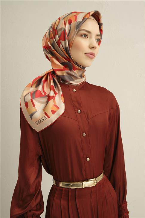 Armine Geometrik Desenli Saf İpek Sura Eşarp 9329D 02 