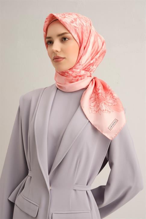 Armine Çiçek Desenli Saf İpek Twill Eşarp 9330D 09