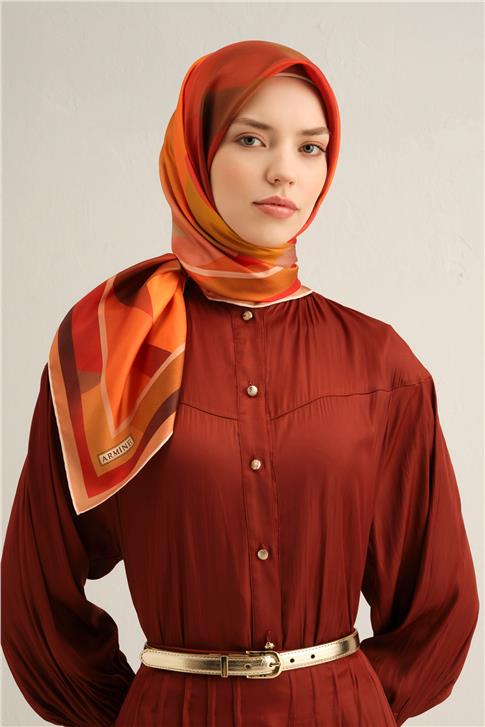 Armine Geometrik Desenli Saf İpek Twill Eşarp 9331D 33
