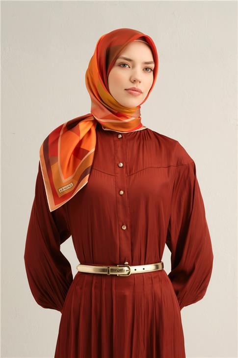 Armine Geometrik Desenli Saf İpek Twill Eşarp 9331D 33
