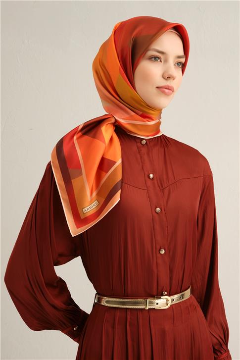 Armine Geometrik Desenli Saf İpek Twill Eşarp 9331D 33