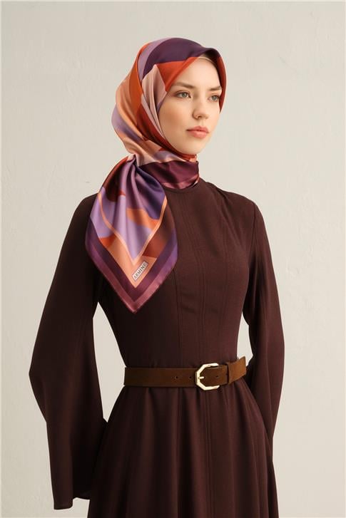 Armine Geometrik Desenli Saf İpek Twill Eşarp 9331D 50