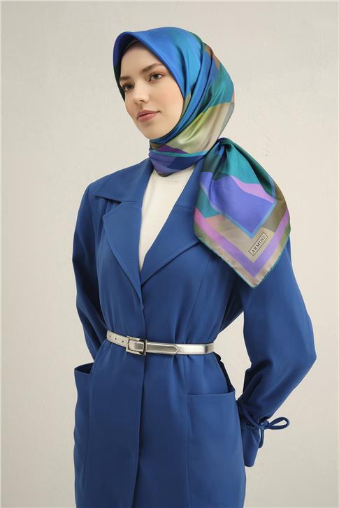 Armine Geometrik Desenli Saf İpek Twill Eşarp 9331D 81 