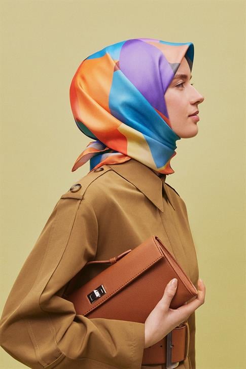Armine Geometrik Desenli Saf İpek Twill Eşarp 9331D 82