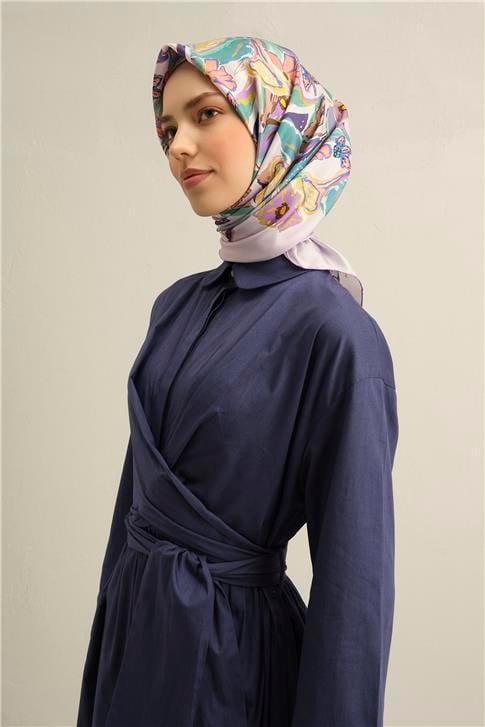 Armine Çiçek Desenli Saf İpek Twill Eşarp 9332D 33
