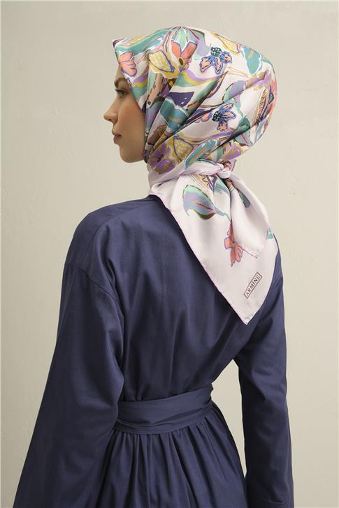 Armine Çiçek Desenli Saf İpek Twill Eşarp 9332D 33